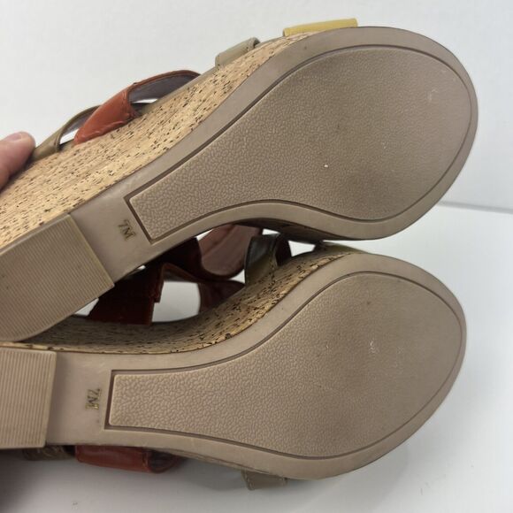 Ann Marino Wedge Sandals Brown Orange And Yellow Size 7M - Picture 6 of 6